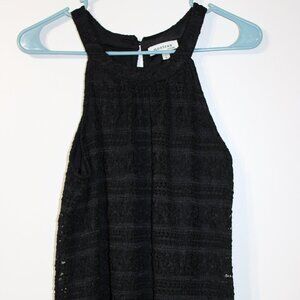 Women's Monteau Los Angeles Black Lined Sleeveless Crochet Lace Halter Top